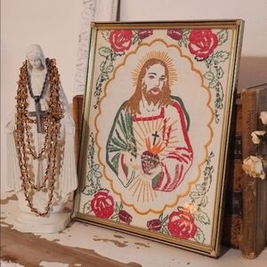Vintage Sacred Heart of Jesus Needlepoint